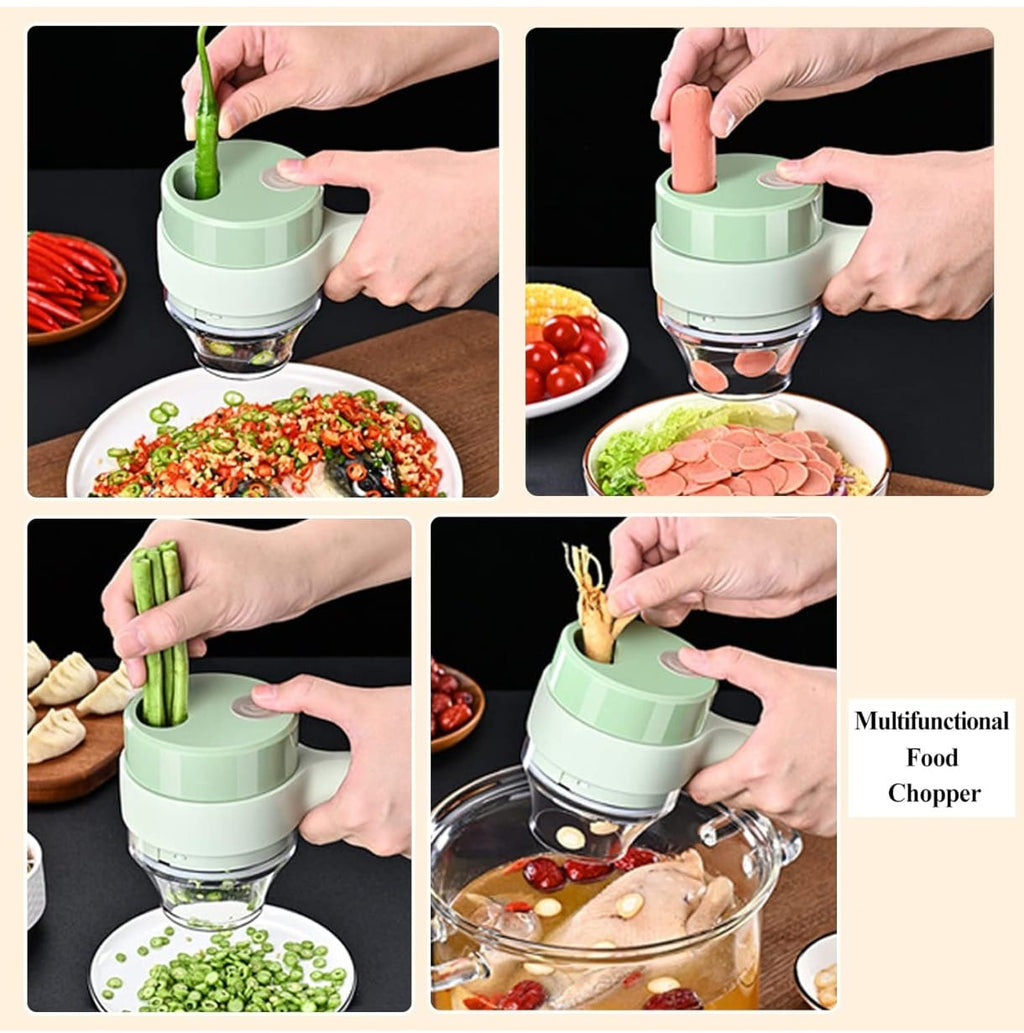 4 in 1 Handheld Electric Vegetable Cutter Set, Portable Mini Wireless Food Processor with Brush, Gatling Vegetable Cutter Electric Garlic Chopper for Garlic Pepper Chili Onion Celery Ginger Meat