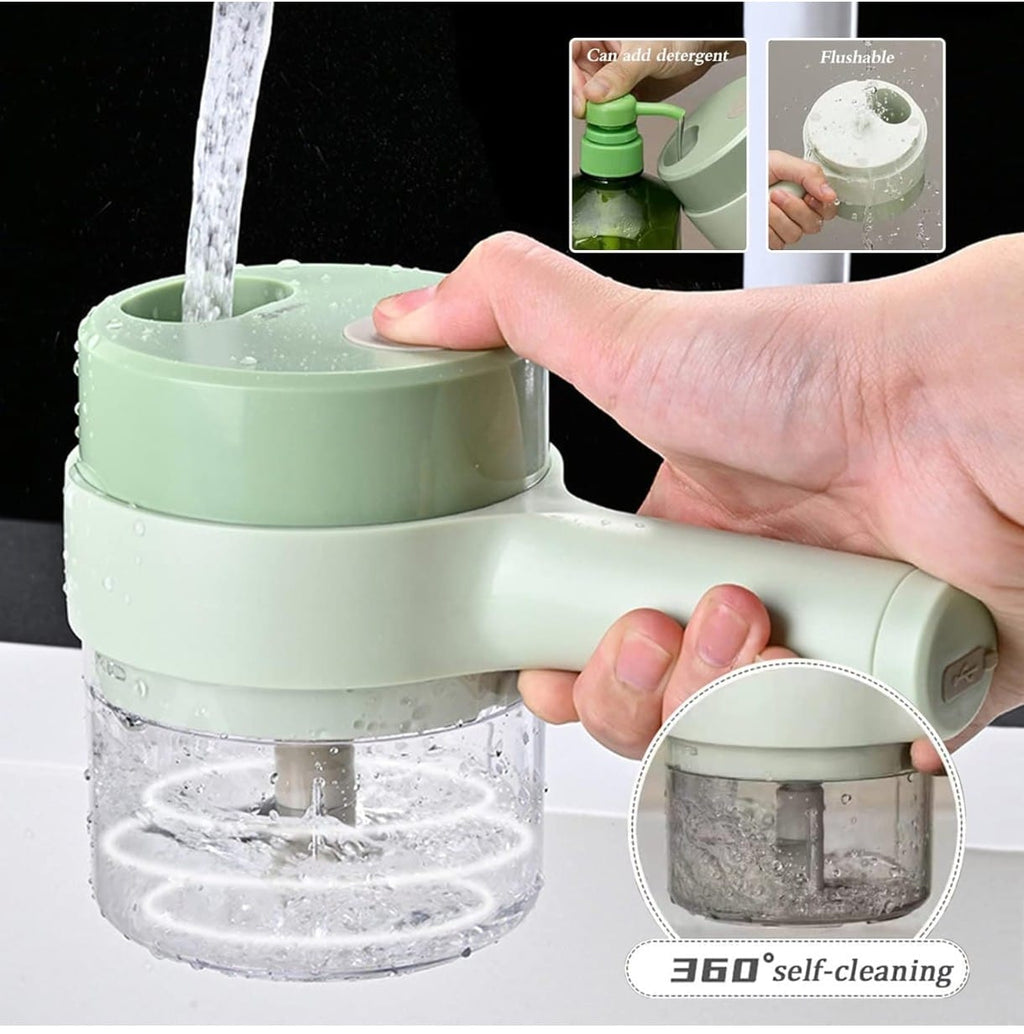 4 in 1 Handheld Electric Vegetable Cutter Set, Portable Mini Wireless Food Processor with Brush, Gatling Vegetable Cutter Electric Garlic Chopper for Garlic Pepper Chili Onion Celery Ginger Meat