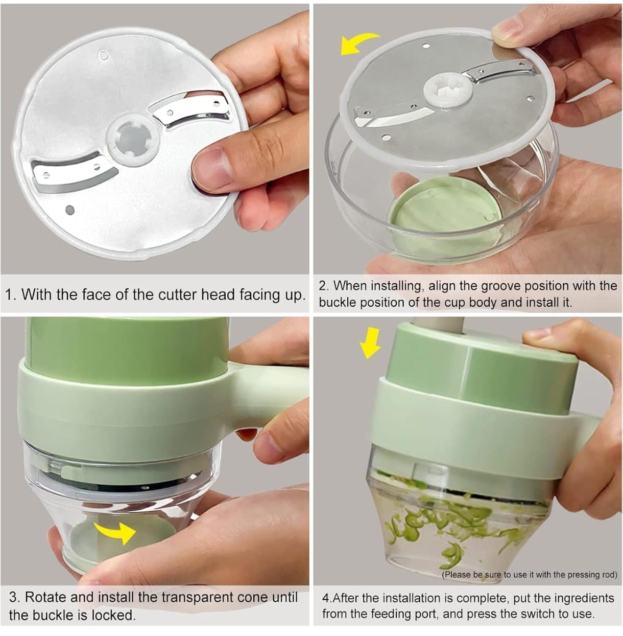 4 in 1 Handheld Electric Vegetable Cutter Set, Portable Mini Wireless Food Processor with Brush, Gatling Vegetable Cutter Electric Garlic Chopper for Garlic Pepper Chili Onion Celery Ginger Meat