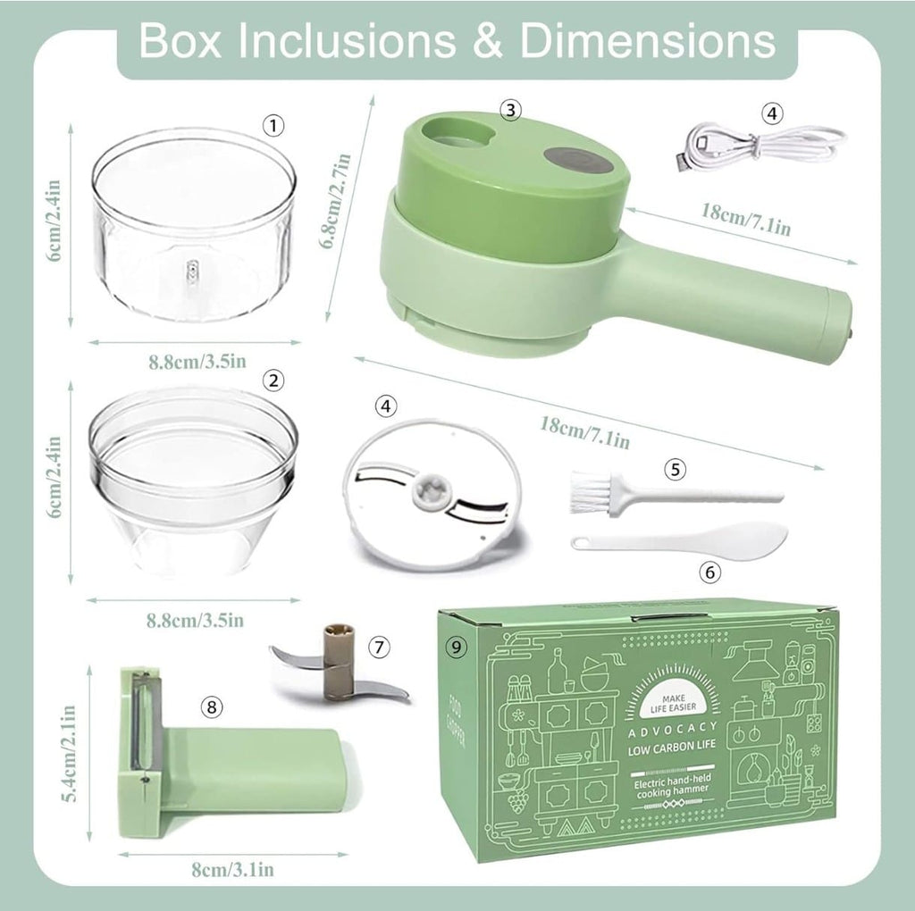 4 in 1 Handheld Electric Vegetable Cutter Set, Portable Mini Wireless Food Processor with Brush, Gatling Vegetable Cutter Electric Garlic Chopper for Garlic Pepper Chili Onion Celery Ginger Meat